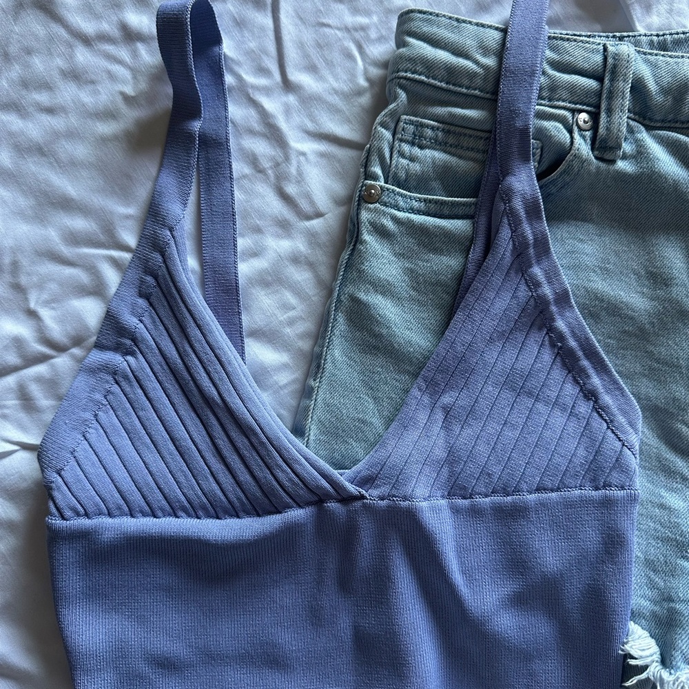 Ribbed Knit Bralette Top Light Purple Size S